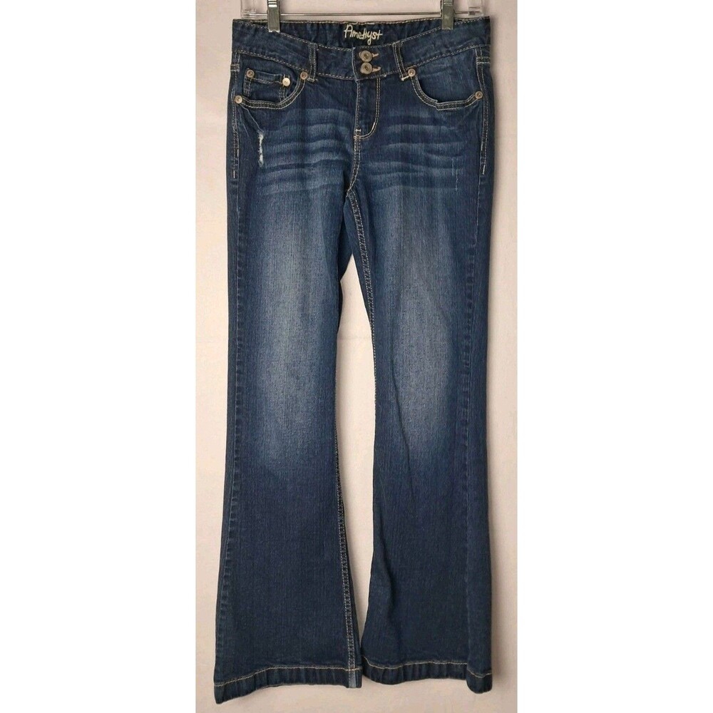 Amethyst Womens Junior 9 30x31 Dark Blue Flare Jeans Thick Stitch Vintage